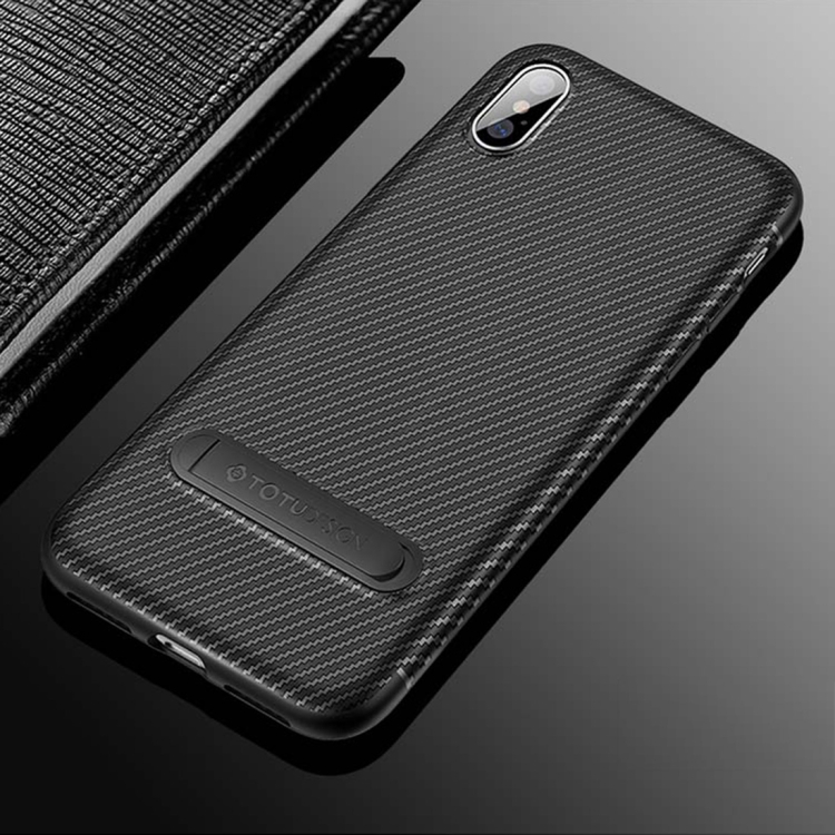 

TOTUDESIGN Slim Series Carbon Fiber Texture TPU Protective Case for iPhone XS Max, with Holder(Black)