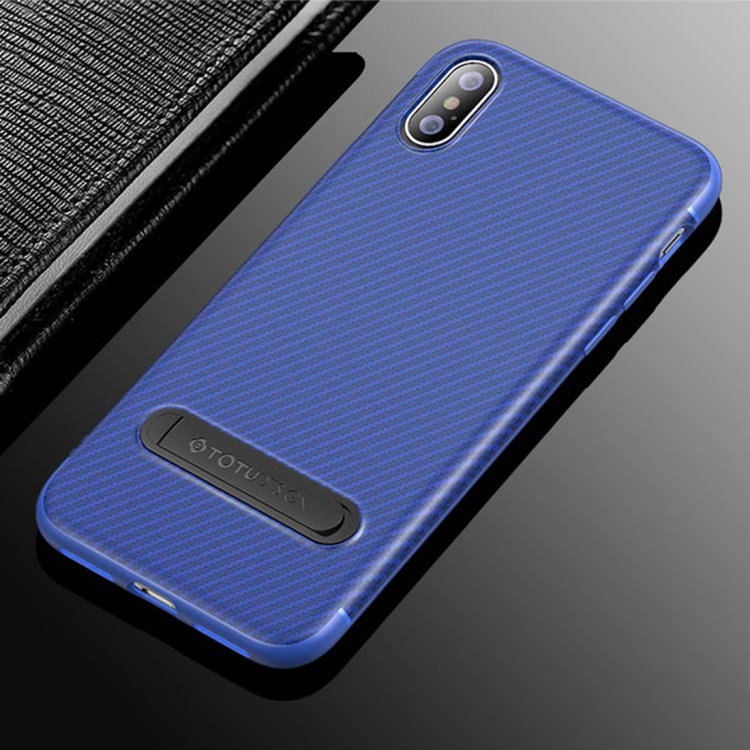 

TOTUDESIGN Slim Series Carbon Fiber Texture TPU Protective Case for iPhone XS Max, with Holder(Blue)