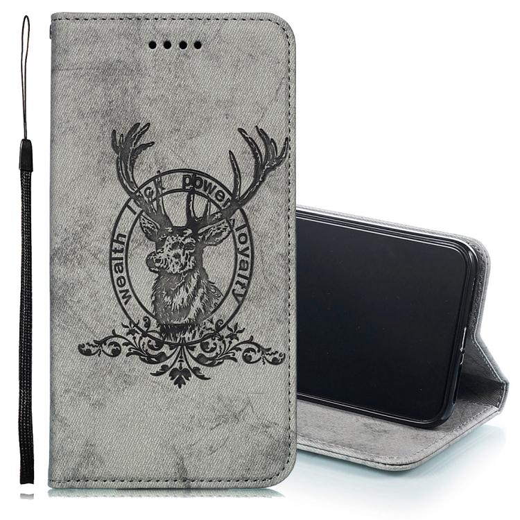 

Deer Head Pattern Horizontal Flip Leather Case for iPhone XS Max, with Holder & Card Slots & Wallet & Lanyard (Grey)