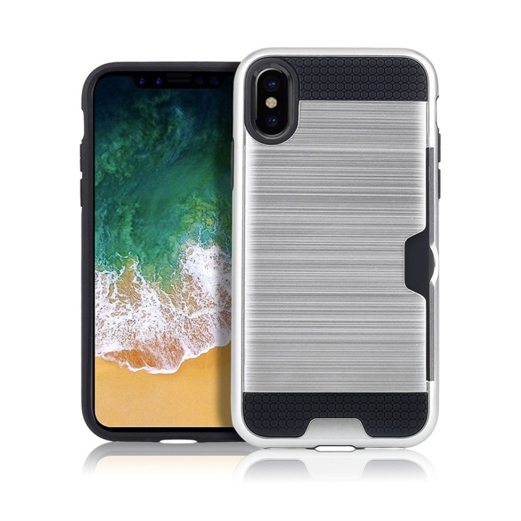 

Brushed Texture Shockproof TPU + PC Case for iPhone XS Max , with Card Slots (Silver)
