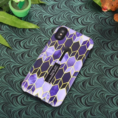 

Seamless Rhombus Pattern Embossed Painted TPU + PC Case with Holder for iPhone XS Max(Purple)
