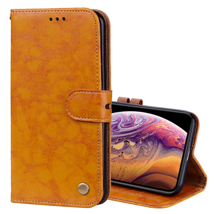 

Business Style Oil Wax Texture Horizontal Flip Leather Case for iPhone XS Max, with Holder & Card Slots & Wallet (Yellow)