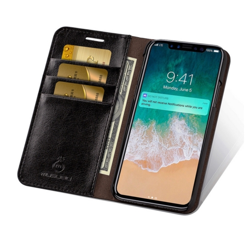 

MUSUBO S3 Crazy Horse Texture Horizontal Flip PU Leather Case for iPhone XS Max, with Card Slots & Wallet (Black)