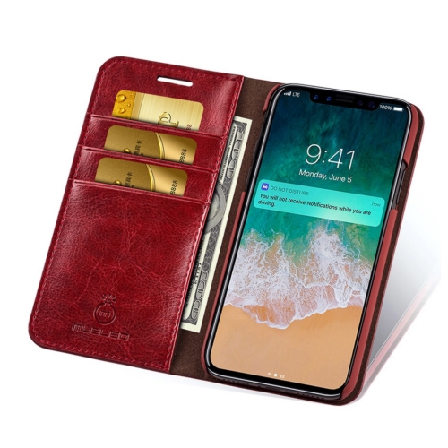 

MUSUBO S3 Crazy Horse Texture Horizontal Flip PU Leather Case for iPhone XS Max, with Card Slots & Wallet (Red)