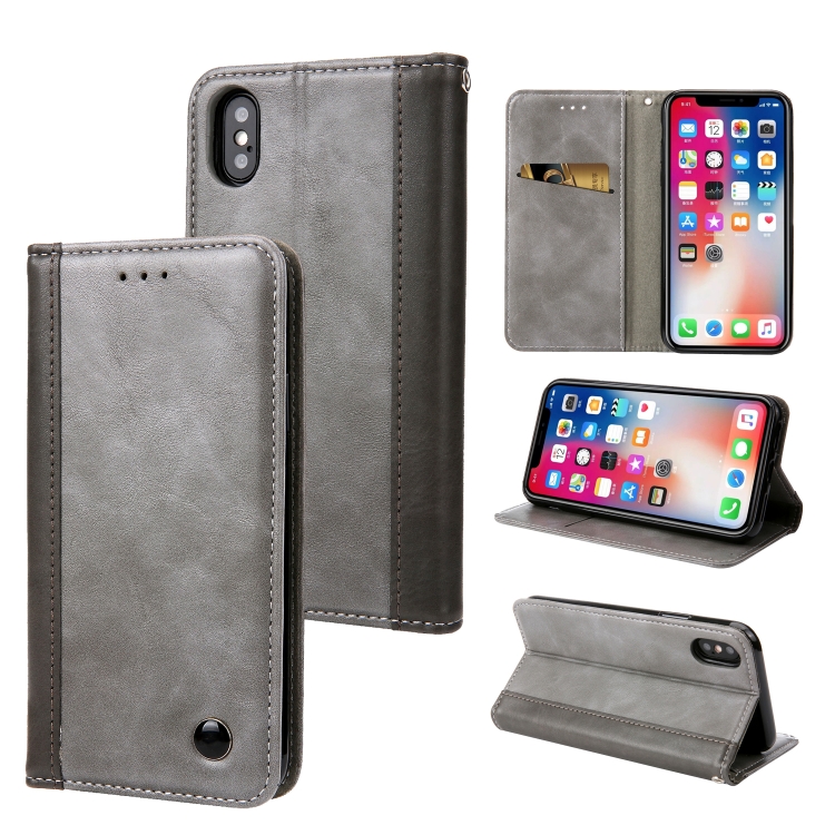 

Retro Book Design Horizontal Flip PU Leather Case for iPhone XS Max, with Holder & Card Slots (Grey)