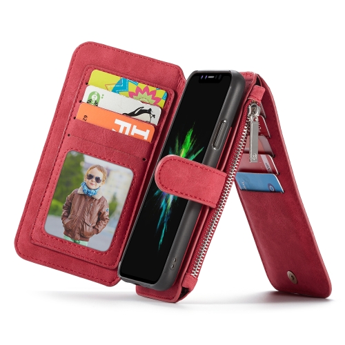 

CaseMe Crazy Horse Texture Detachable Horizontal Flip PU Leather Case for iPhone XS Max, with Card Slot & Holder & Zipper Wallet & Photo Frame (Red)