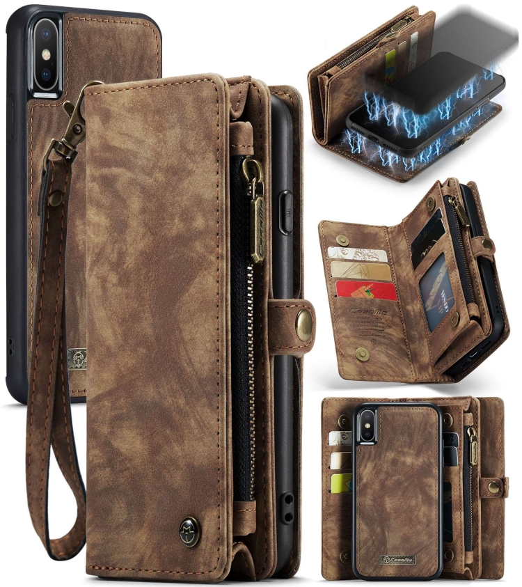 

CaseMe Detachable Multifunctional Horizontal Flip Leather Case for iPhone XS Max, with Card Slot & Holder & Zipper Wallet & Photo Frame (Brown)