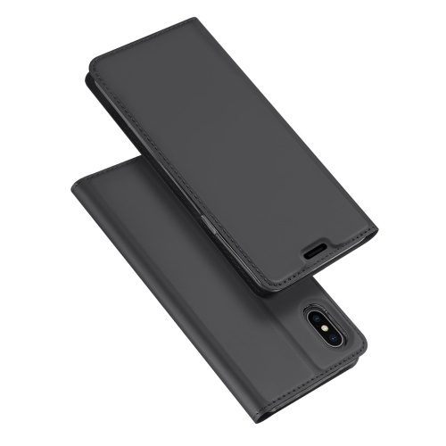 

DUX DUCIS Skin Pro Series Horizontal Flip PU + TPU Leather Case for iPhone XS Max, with Holder & Card Slots(Grey)