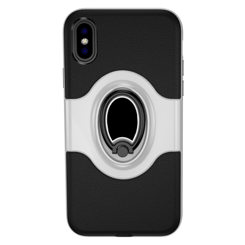 

Shockproof Full Coverage Case for iPhone XS Max, with Magnetic Rotatable Ring Holder (Silver)