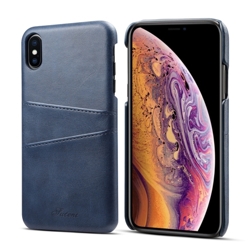 

Suteni Calf Texture Protective Case for iPhone XS Max, with Card Slots (Blue)