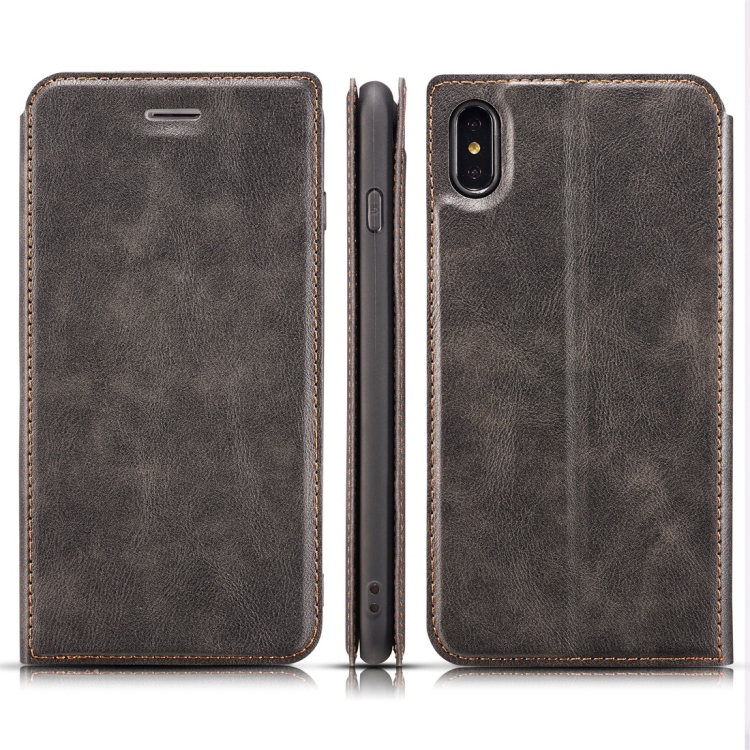 

Retro Simple Ultra-thin Magnetic Horizontal Flip Leather Case for iPhone XS Max, with Holder & Card Slots & Lanyard (Black)