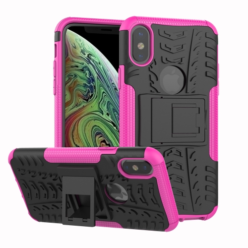 

Tire Texture TPU+PC Shockproof Case for iPhone XS Max, with Holder(Pink)