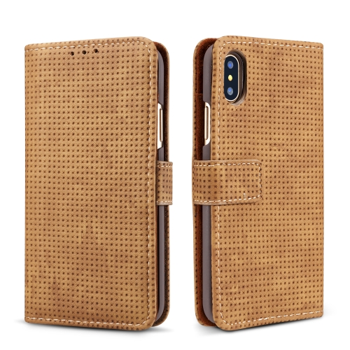 

Retro Style Mesh Breathable Horizontal Flip Leather Case for iPhone XS Max, with Card Slot & Holder & Wallet(Brown)