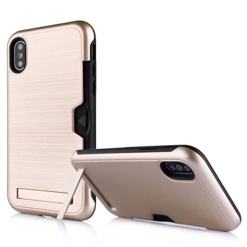 

Brushed King Series Ultrathin TPU + PC Protective Case for iPhone XS Max, with Card Slot & Holder(Gold)