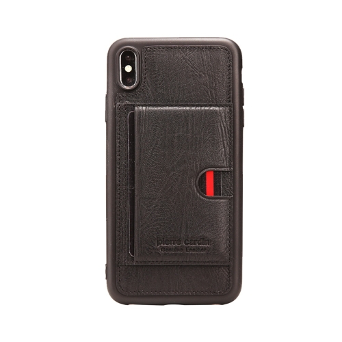 

Pierre Cardin PCL-P11 Shockproof TPU + Leather Protective Case for iPhone XS Max, with Holder & Card Slot (Black)
