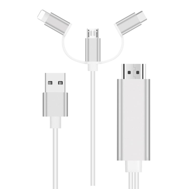 

3 in 1 Micro USB + 8 Pin + USB-C / Type-C to HDMI 1080P HDTV Cable, Cable Length: 1.8m(Silver)