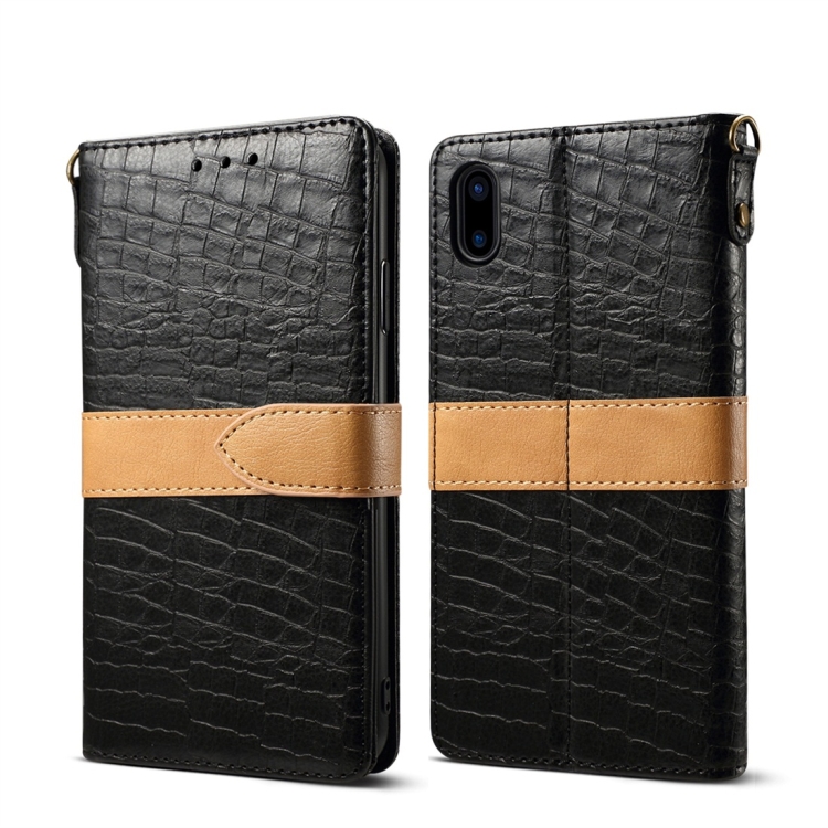 

Splicing Color Crocodile Texture PU Horizontal Flip Leather Case for iPhone XS Max, with Wallet & Holder & Card Slots & Lanyard (Black)