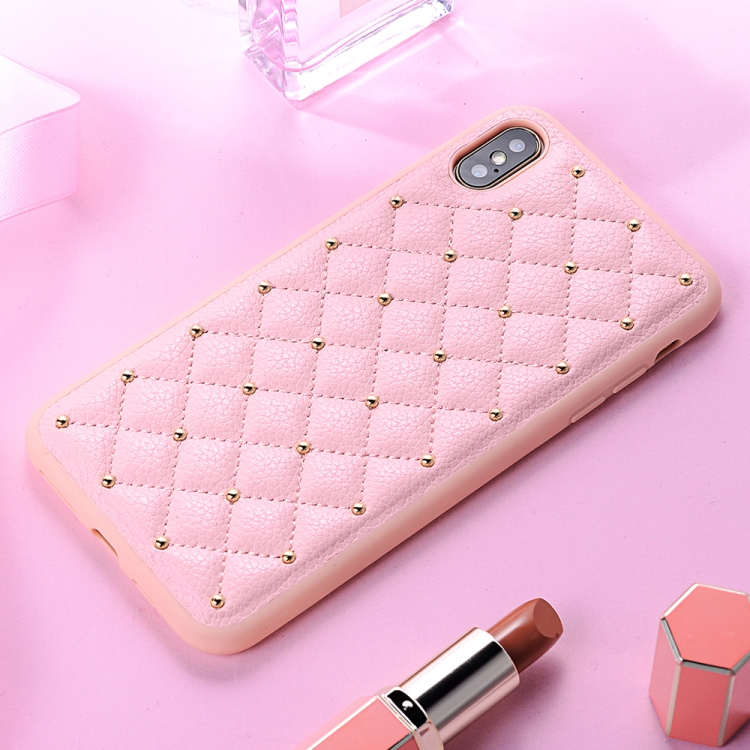 

SULADA Anti-slip TPU + Pasted Leather + Embedded Metal Rivets Case for iPhone XS Max (Pink)