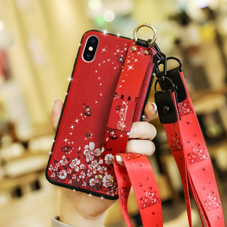 

Colorful Painted Shockproof TPU + Cloth Texture Case for iPhone XS Max, with Wristband & Holder & Lanyard (Red)