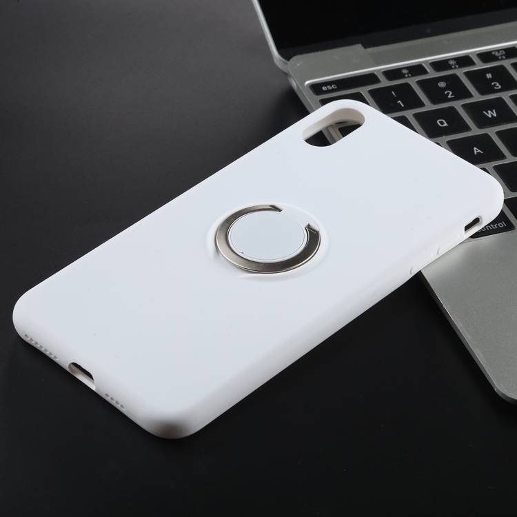 

Shockproof Pure Color Liquid Silicone Protective Case for iPhone XS Max, with Invisible Holder(White)