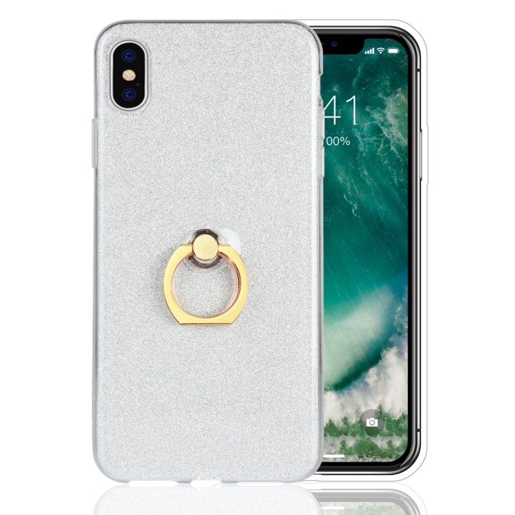 

Glittery Powder Shockproof TPU Case for iPhone XS Max, with 360 Degree Rotation Ring Holder(Silver)