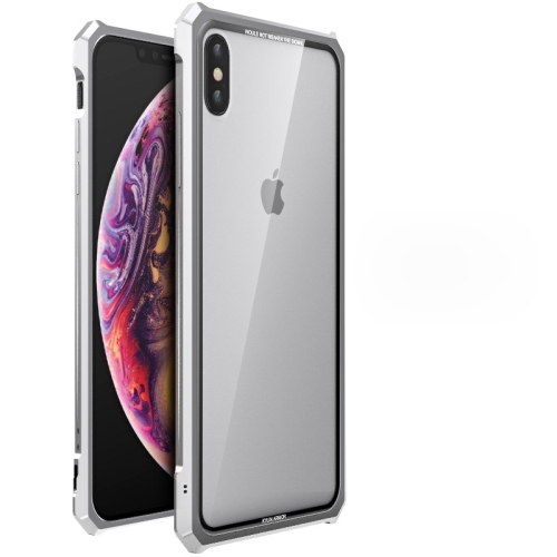 

Snap-on Aluminum Frame and Tempered Glass Back Plate Case for iPhone XS MAX(Silver)