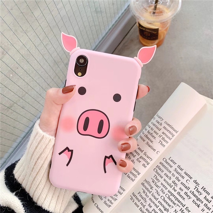 

Stereoscopic Ear Pink Pig Pattern Shockproof TPU Case for iPhone XS Max