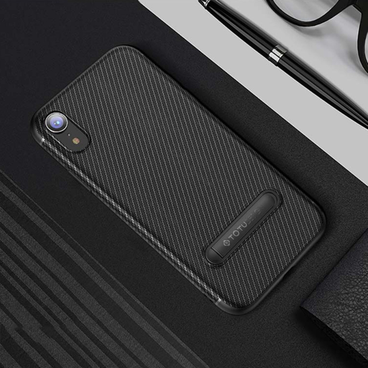 

TOTUDESIGN Slim Series Carbon Fiber Texture TPU Protective Case for iPhone XR, with Holder(Black)