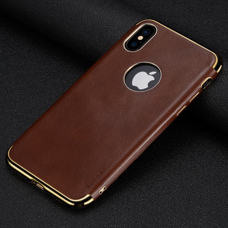 

SULADA Plating Edge TPU + Leather Magnetic Protective Case for iPhone XR (Brown)