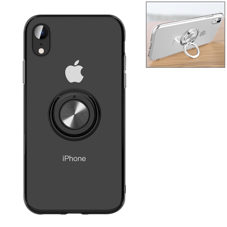 

Transparent TPU Metal Ring Case for iPhone XR, with Metal Ring Holder(Black)