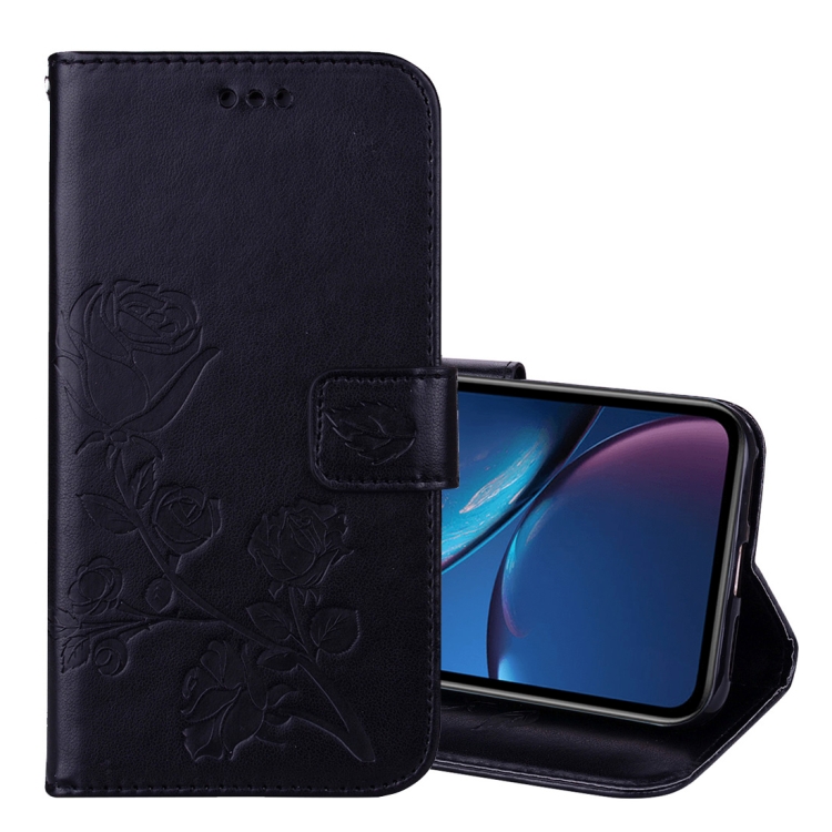 

Rose Embossed Horizontal Flip PU Leather Case for iPhone XR, with Holder & Card Slots & Wallet (Black)