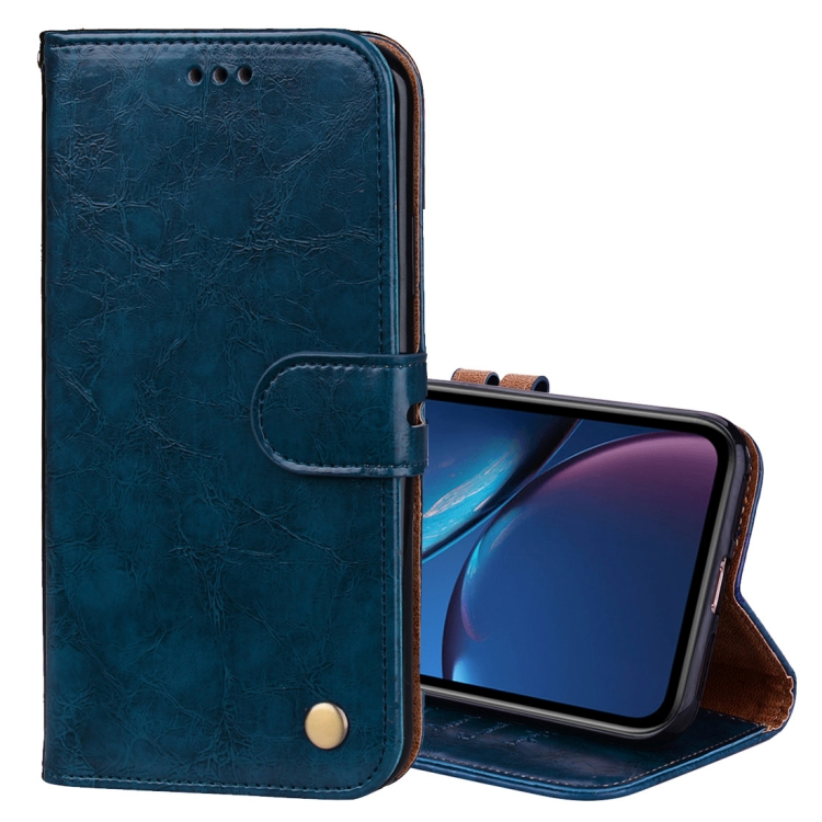 

Business Style Oil Wax Texture Horizontal Flip Leather Case for iPhone XR, with Holder & Card Slots & Wallet (Blue)