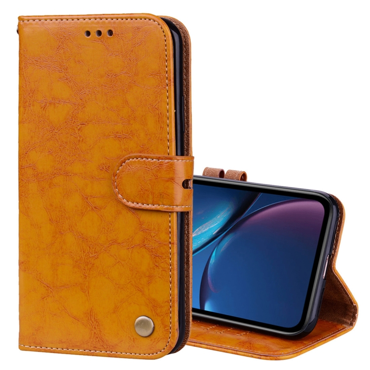 

Business Style Oil Wax Texture Horizontal Flip Leather Case for iPhone XR, with Holder & Card Slots & Wallet (Yellow)