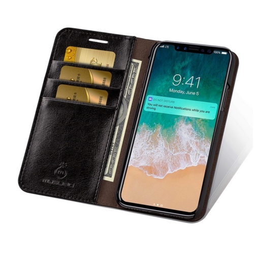 

MUSUBO S3 Crazy Horse Texture Horizontal Flip PU Leather Case for iPhone XR, with Card Slots & Wallet (Black)