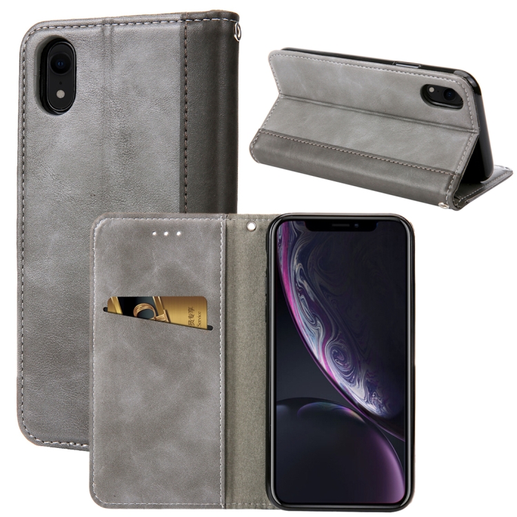 

Retro Book Design Horizontal Flip PU Leather Case for iPhone XR, with Holder & Card Slots(Grey)