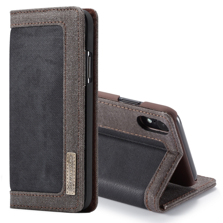 

CaseMe Business Style Horizontal Flip PC + Denim Canvas Leather Case for iPhone XR, with Holder & Card Slots (Black)