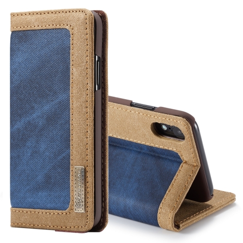 

CaseMe Business Style Horizontal Flip PC + Denim Canvas Leather Case for iPhone XR, with Holder & Card Slots (Blue)