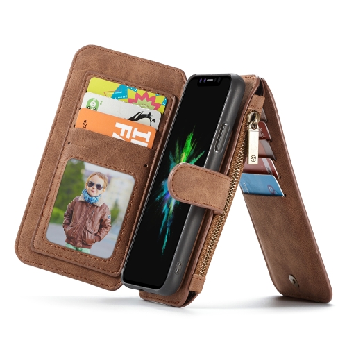 

CaseMe Crazy Horse Texture Detachable Horizontal Flip PU Leather Case for iPhone XR, with Card Slot & Holder & Zipper Wallet & Photo Frame (Brown)