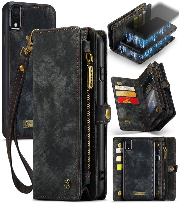 

CaseMe Detachable Multifunctional Horizontal Flip Leather Case for iPhone XR, with Card Slot & Holder & Zipper Wallet & Photo Frame (Black)