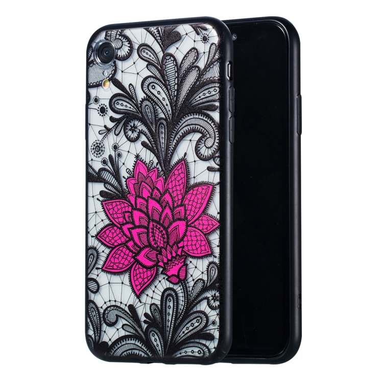 

Big Lotus Pattern Embossed Lace + PC Case for iPhone XR