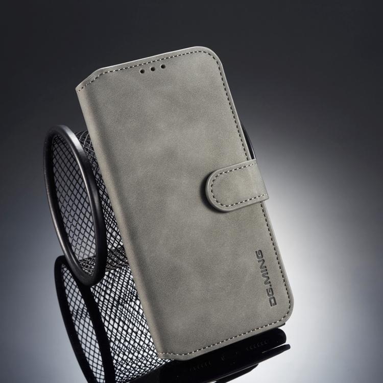 

DG.MING Retro Oil Side Horizontal Flip Case for iPhone XR, with Holder & Card Slots & Wallet (Grey)