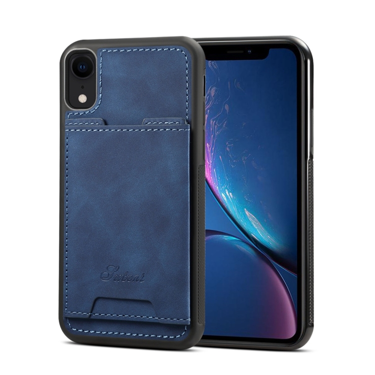 

Shockproof TPU + PU Protective Case for iPhone XR, with Holder & Card Slot (Blue)