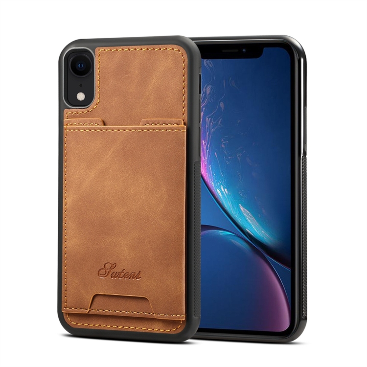 

Shockproof TPU + PU Protective Case for iPhone XR, with Holder & Card Slot (Brown)