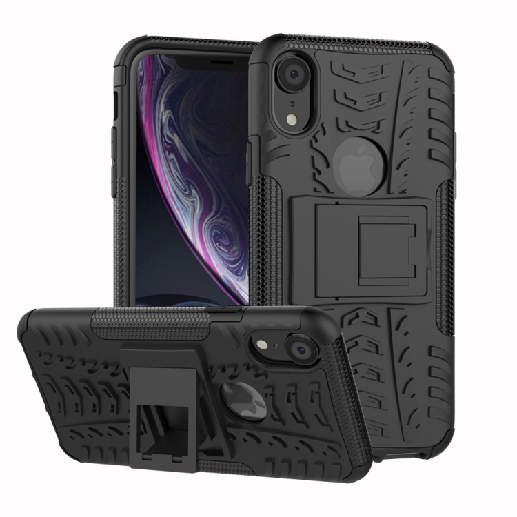 

Tire Texture TPU+PC Shockproof Case for iPhone XR, with Holder (Black)