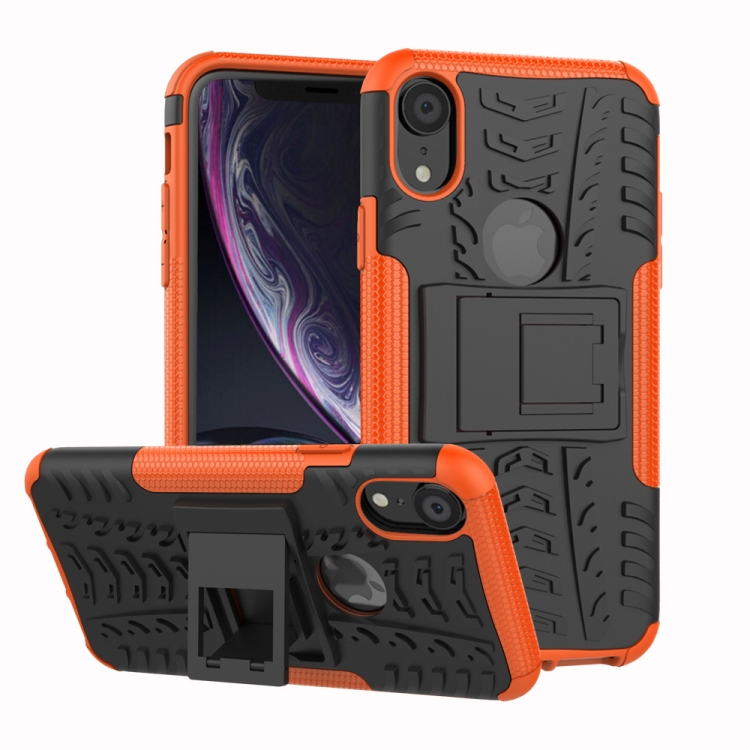 

Tire Texture TPU+PC Shockproof Case for iPhone XR, with Holder (Orange)