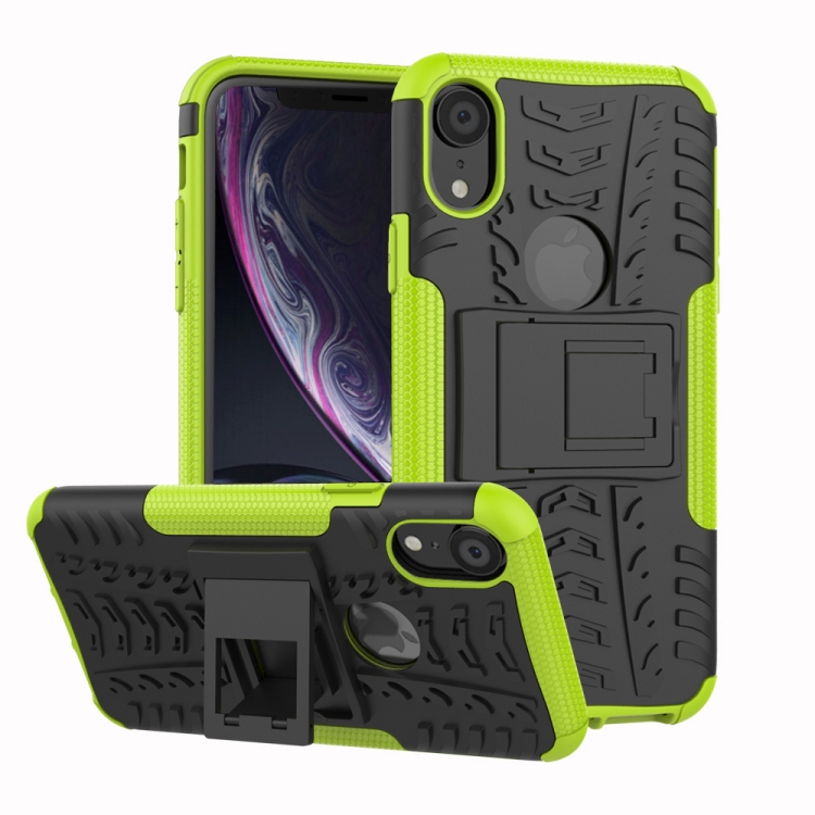 

Tire Texture TPU+PC Shockproof Case for iPhone XR, with Holder (Green)