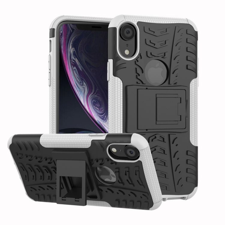 

Tire Texture TPU+PC Shockproof Case for iPhone XR, with Holder (White)