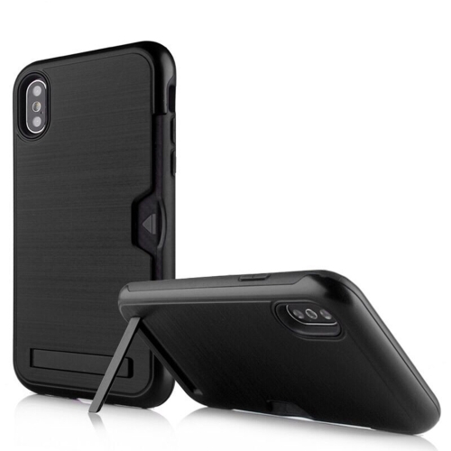 

Brushed King Series Ultrathin TPU + PC Protective Case for iPhone XR, with Card Slot & Holder (Black)