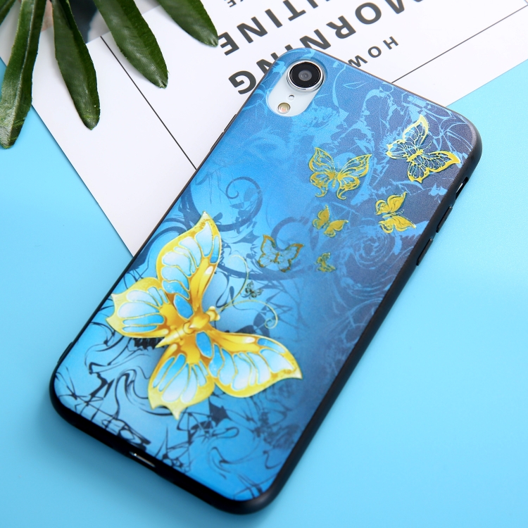 

Gold Butterfly Pattern Oil Embossed TPU Case for iPhone XR