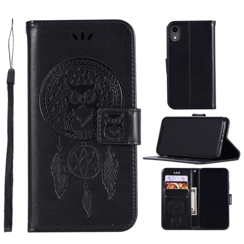 

Wind Chime Owl Embossing Pattern Horizontal Flip Leather Case for iPhone XR, with Holder & Card Slots & Wallet(Black)